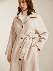 Brushed Wool Long Belted Overcoat