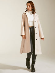Brushed Wool Long Belted Overcoat