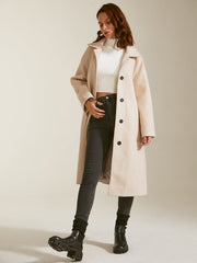 Brushed Wool Long Belted Overcoat