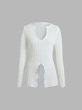 V-Neck Slit Knit Top