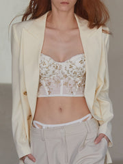 Floral Semi-Sheer Mesh Lace Crop Corset Top