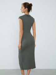 Wrap Ruched Slit Long Dress