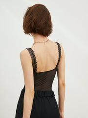 Semi-Sheer Floral Lace Bustier Bodysuit