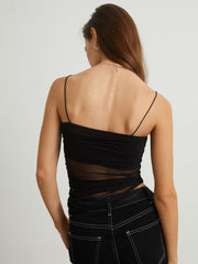 Semi-Sheer Ruched Mesh Cami Crop Top