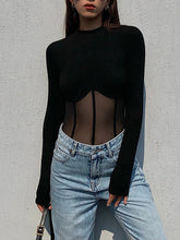 Sheer Mesh Combination Long Sleeve Top