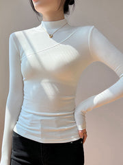 Semi-Sheer Mock Neck Long Sleeve Top