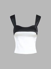 Semi-Sheer Two Tone Satin Tied Zippered Top