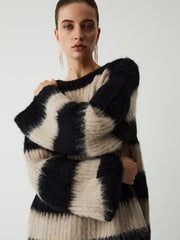 Mocha Stripe Fluffy Sweater