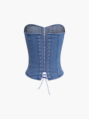 Hook-and-Eye Tie Back Denim Corset Top