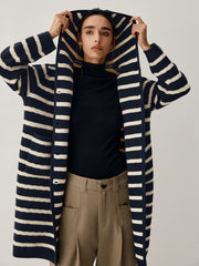 Stripe Hooded Longline Cardigan