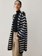 Stripe Hooded Longline Cardigan