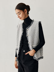 Raw Hem Double Pocket Knit Vest