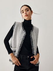 Raw Hem Double Pocket Knit Vest