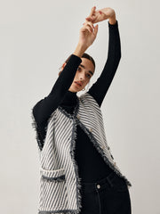 Raw Hem Double Pocket Knit Vest