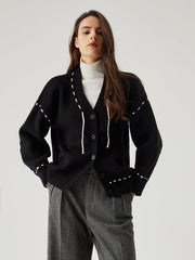 Knit Contrast Trim Button Down Cardigan