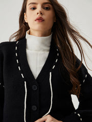 Knit Contrast Trim Button Down Cardigan