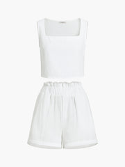 Solid Cotton Ruffle Shorts Sets