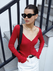 Button V Neck Knit Cardigan