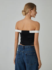 Contrast Trim Off-Shoulder T-Shirt