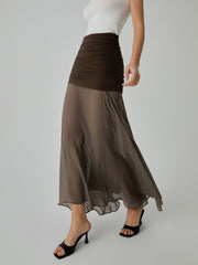 Net Chiffon Sheer Panel Maxi Skirt