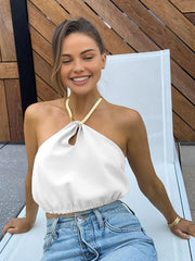 Semi-Sheer Halter Crop Sleeveless Top