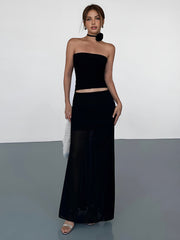 Semi-Sheer Solid Two Layer Maxi Skirt