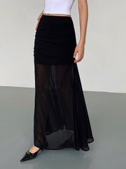 Semi-Sheer Solid Two Layer Maxi Skirt