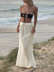 Sheer Hollow Out Drawstring Maxi Sweater Skirt