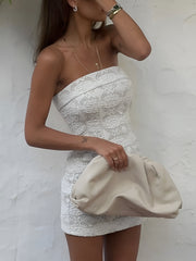 Semi-Sheer Lace Tube Short Dress