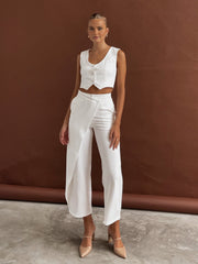Solid Asymmetrical Straight Leg Pants Set