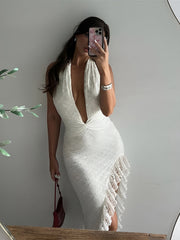 Semi-Sheer Asymmetrical Ruffle Hem Lace Dress