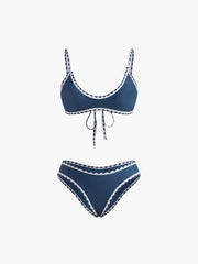 Contrast Trim Knotted Bikini Set