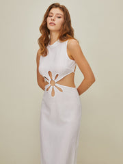 Semi-Sheer Mock Neck Cutout Backless Dress