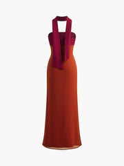 Semi-Sheer Pleated Panel Slit Long Dress
