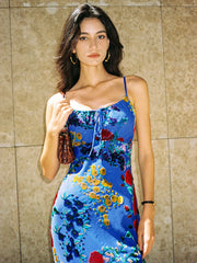 Velvet Floral Appliqué Cami Dress