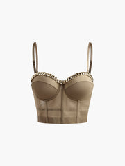 Semi-Sheer Mesh Corset With Metal Chain