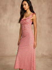 Retro Gingham V-Neck Fishtail Dress