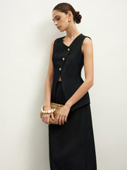 Asymmetrical Button Top A Line Skirt set