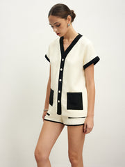 Contrast Binding Pockets Blouse