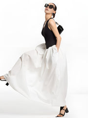 Semi-Sheer Color Block Panel Pockets Dress