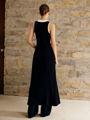 Contrast Trim Button Sweater Tank Dress