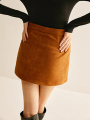 Metal-Detail Suede Effect Mini Skirt