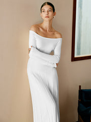 Off Shoulder Pleated Sweater Dress