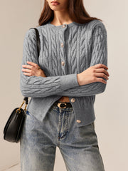 Crew Neck Button Down Cable Cardigan