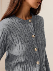 Crew Neck Button Down Cable Cardigan