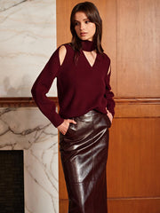 Oversized Wool-Blend Ribbed Cutout Sweater