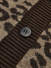 Leopard Contrast Trim Loose Cardigan