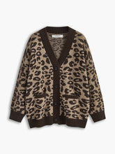 Leopard Contrast Trim Loose Cardigan