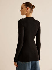 Glossy-Ring Ribbed Slim Cardigan