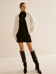 Oversized Pearl Trim Fuzzy Cardiagn